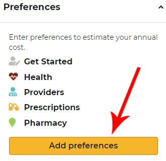 To add your prescriptions, preferred pharmacy, and doctor preferences, click on the "Add preferences" button.